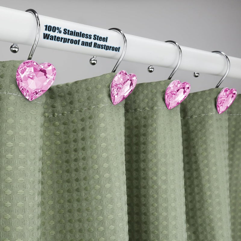 Yapicoco Shower Curtain Hooks Rings for Bathroom, 12PCS Valentines Day Heart Stainless Steel Rust Resistant Decorative Rhinestones Shower Curtain Rings Hangers for Shower Curtains, Clothing, etc. - Image 4